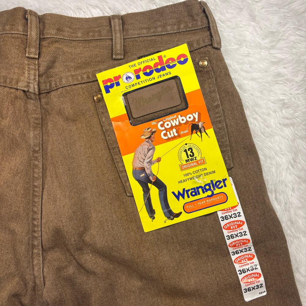 Vintage 90s Wrangler 13MWZ Deadstock Brown Cowboy Cut Jeans Made USA 36x32